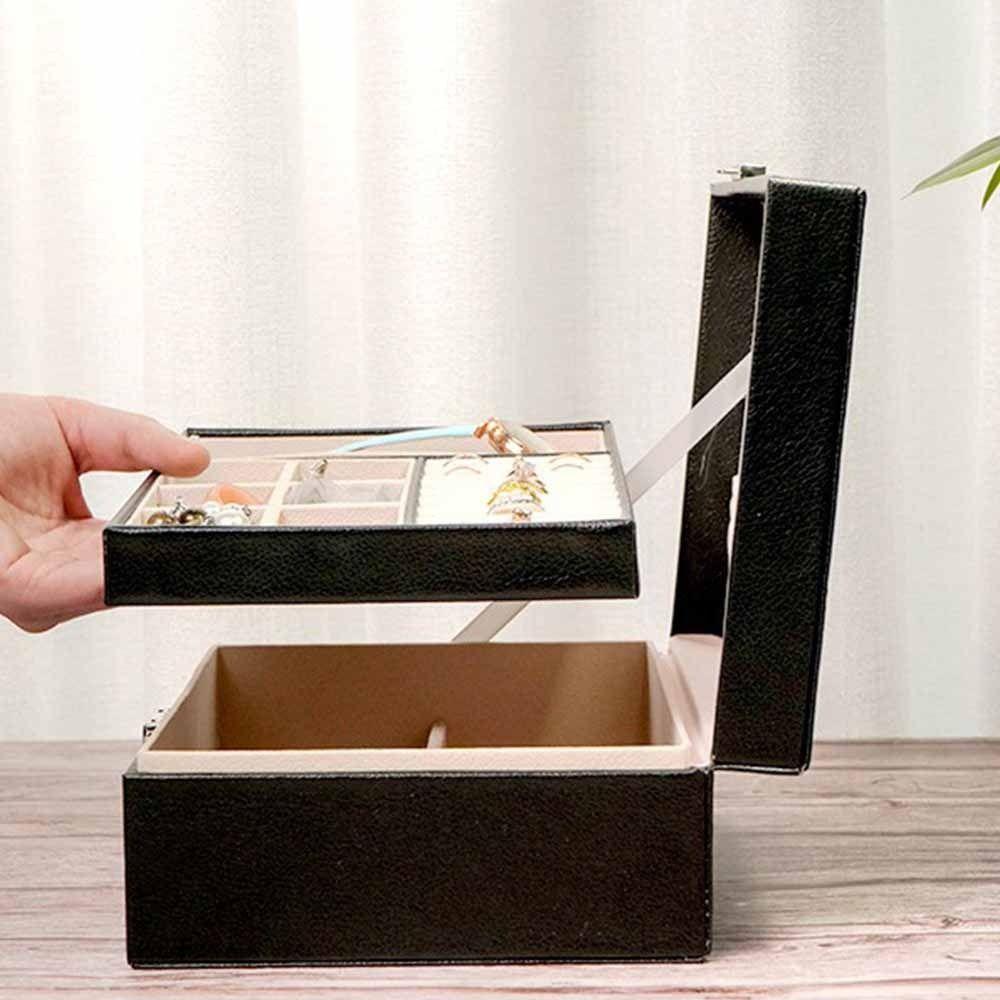 PU Leather Double-layer Jewelry Box 2 Layer Necklace Earring Box Jewelry Display Case  Women