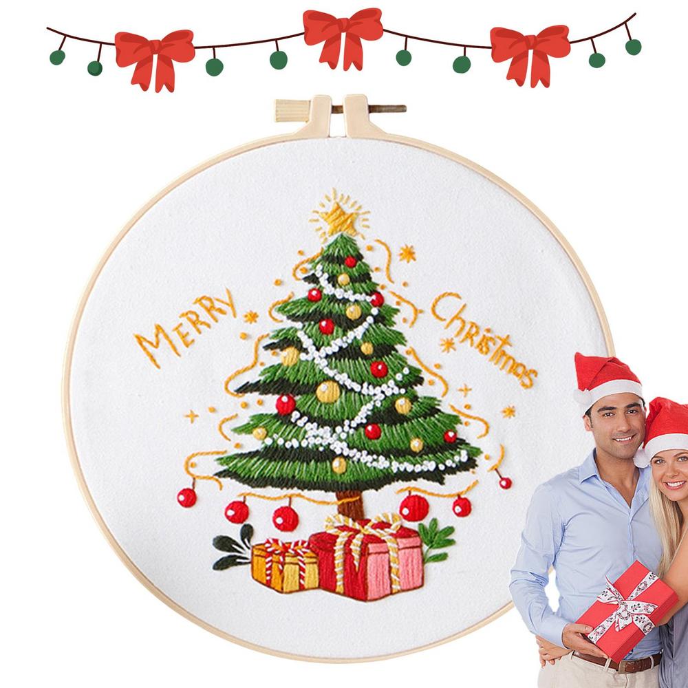 Christmas Cross Stitching Kits Merry Christmas DIY Kit with Patterns Instructions Embroidery Beginners Kit Needlepoint Kit