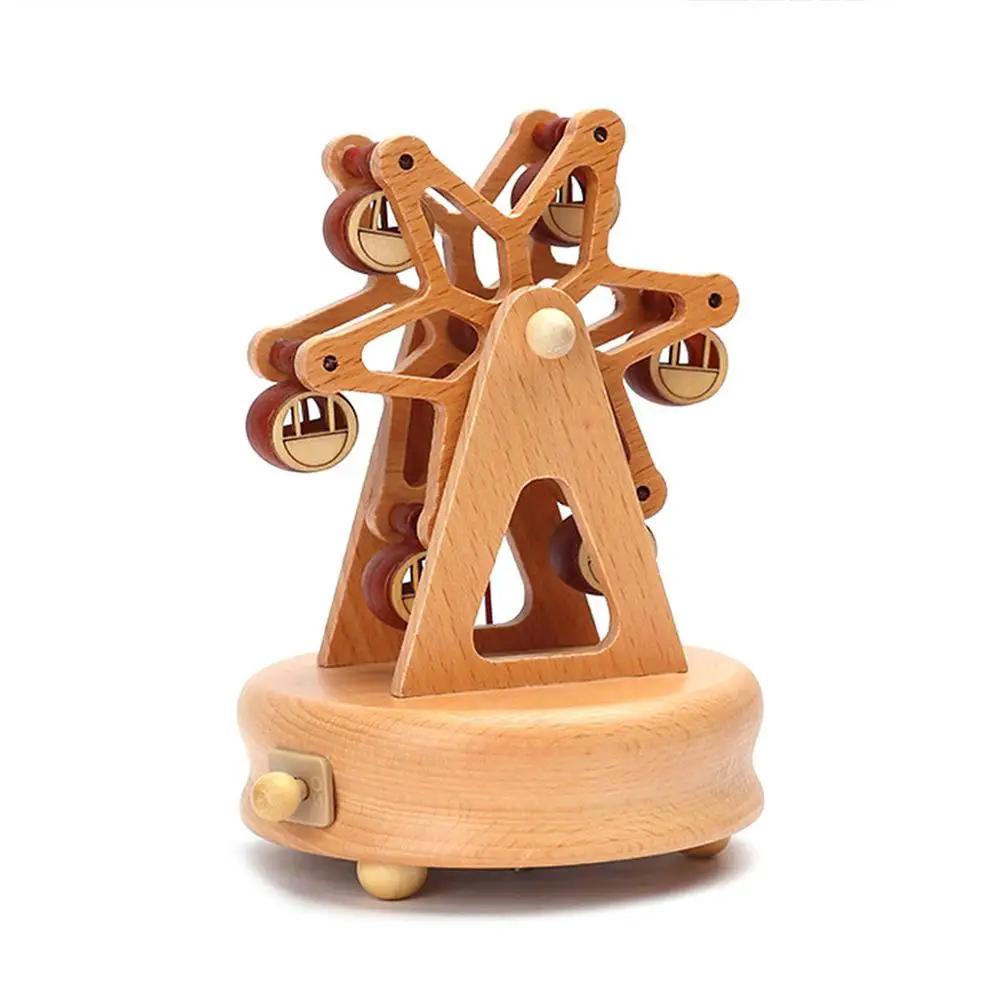 Carousel Music Box Wooden Christmas Ornament Rotary Train Musical Box Home Decoration Accessories For Birthday Gifts Valentine'