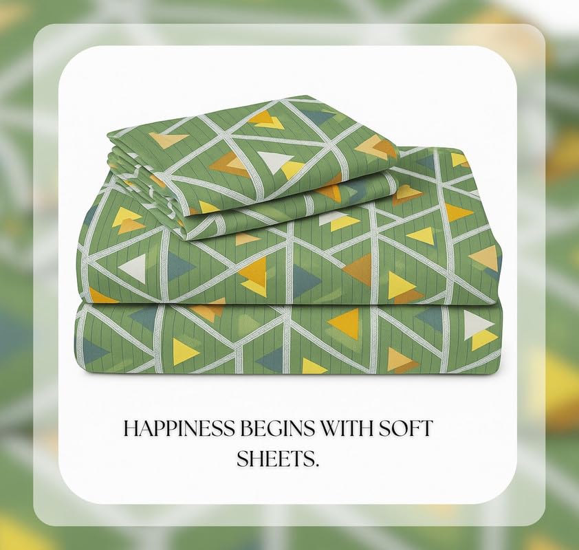 300 TC Cotton Microfiber XXL Super King Size Bedsheet | 9 Feet, 275 X 275 cm with 2 Large Size Pillow Covers - Olive Green