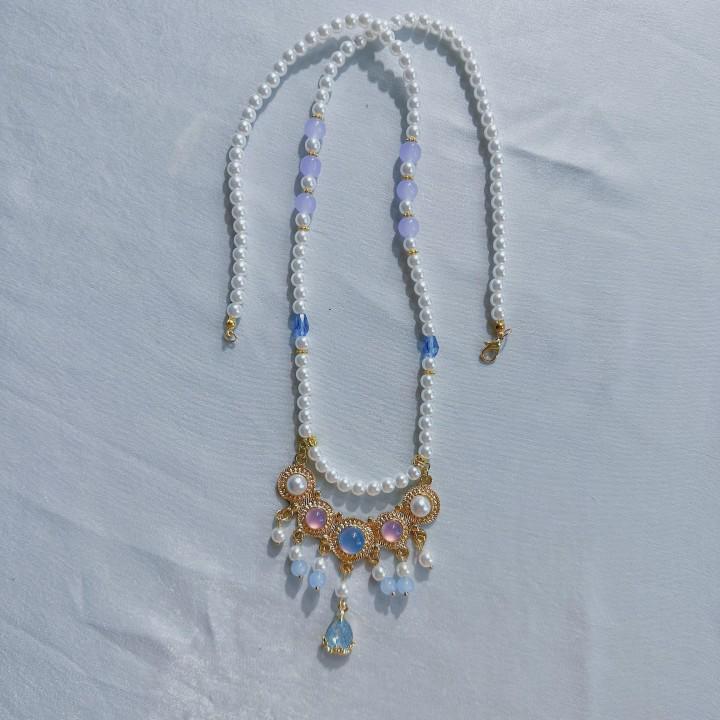 

Аксессуары для ханьфу династии Мин: Очень длинная подвеска «Синяя вода и облака», вечерние украшения с несколькими сокровищами в национальном стиле