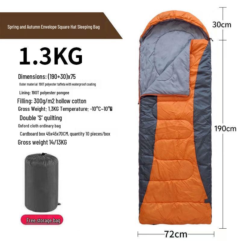 Dual-Season Color-Block Sleeping Bag with Hood, Two-Way Zipper, and Compression Sack for Outdoor Camping