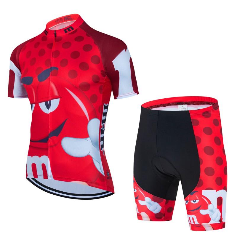 Mens Womens Cycling Bib Shorts Set With Cartoon MMs Design Breathable Moisture-Wicking Bike Outfit