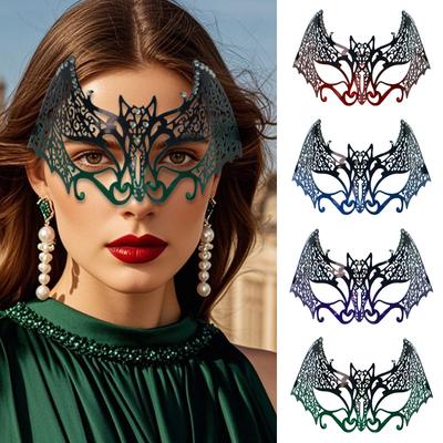 Carnival Masquerade Ball Diamond Encrusted Iron Half Face Bat Mask Halloween Party Sexy Iron Eye Mask