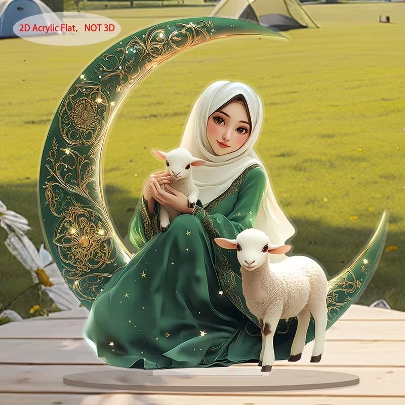 Bohemian Girl Sitting on the Moon Desktop Decoration Elegant Ramadan Gift for Home Office Bedroom Decor