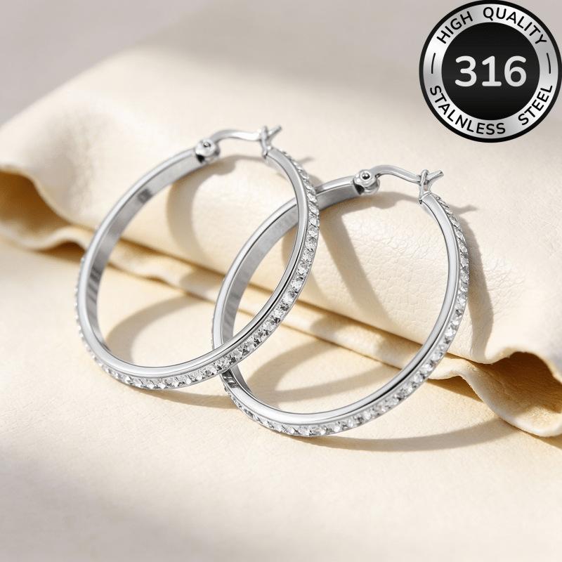 Popular Round Stainless Steel Diamond Earrings Women s Large Circle Stud Earrings Simple Ear Jewelry