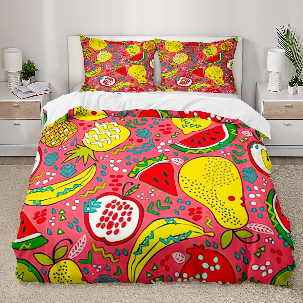 Watermelon Duvet Cover Set Fresh Fruit Pink Green Style Comforter Cover for Kids Girls Women Polyester Bedding Set King Size