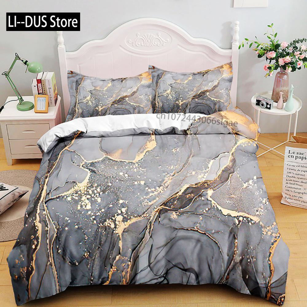 Luksusowy Czarny Marmur Zestaw Pościeli 3D Zestaw Poszwy na Kołdrę Pojedynczy Podwójny Twin Pełny Rozmiar Nastolatki Dorośli Pościel Miękki Poliester Pościel