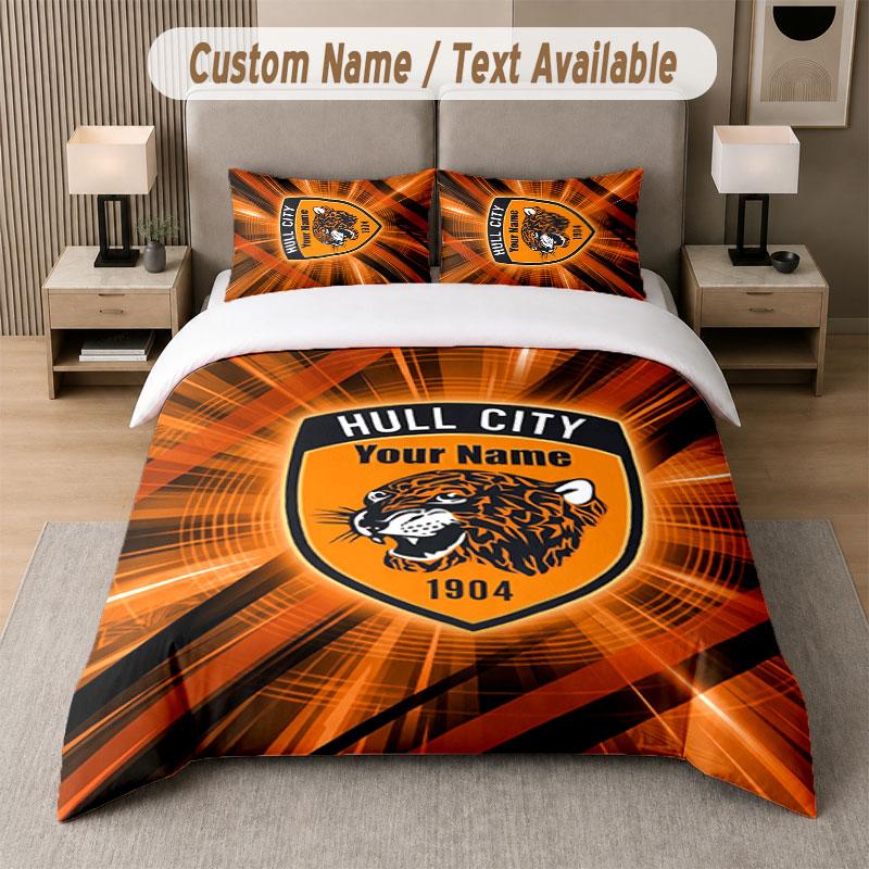Set Biancheria da Letto Personalizzato Modello Hull FC, Stampa Nome Testo 1 Copripiumino più 2 Federe Tessile per la Casa