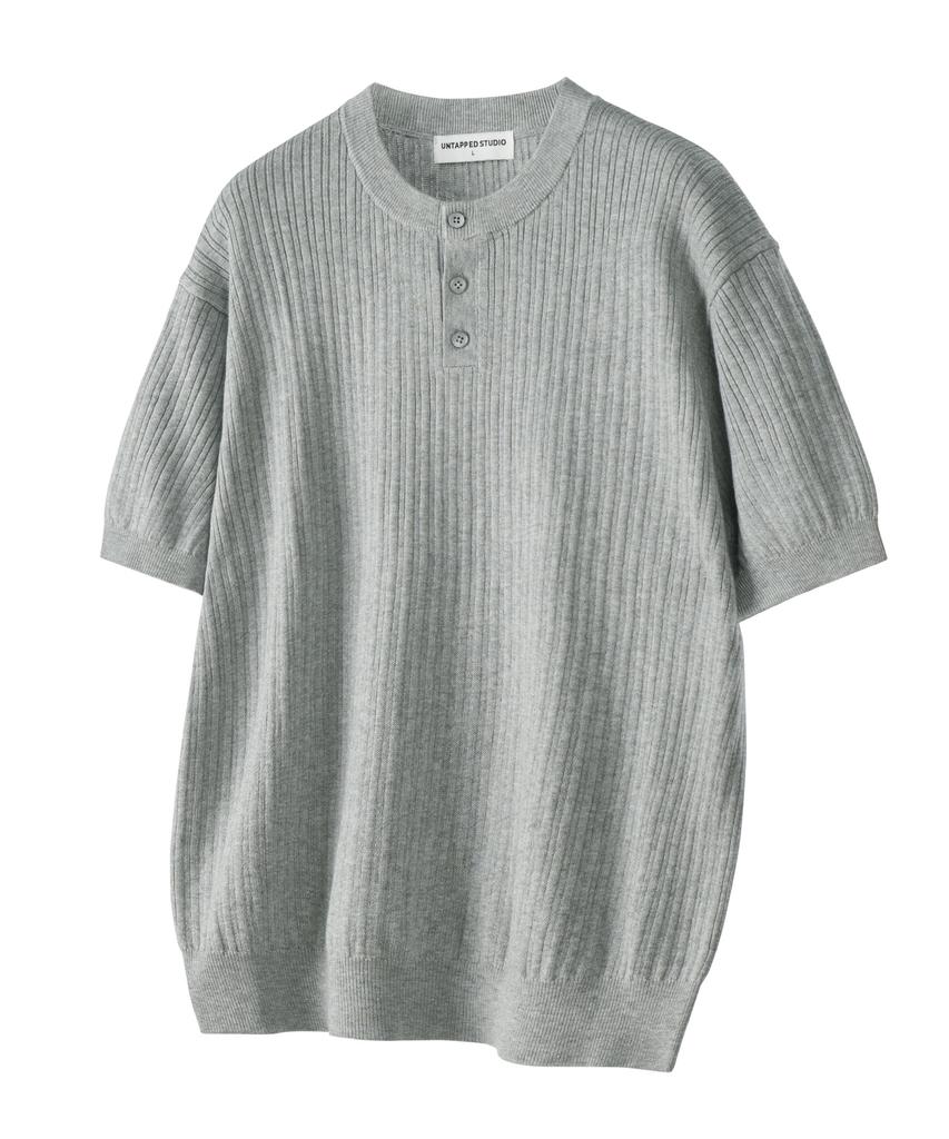 UNTAPPED STUDIO [2Pack] Washable Cool Cotton Henley Neck Round Short Sleeve Knit 5 Colors (B Type)