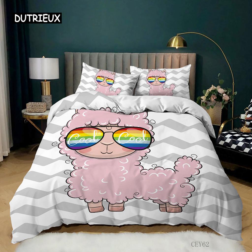 Cartoon Sheep Duvet Cover Set King Cute Little Sheep with A Yellow Bow Comforter Cover for Kids Girls Polyester Twin Quilt Cover