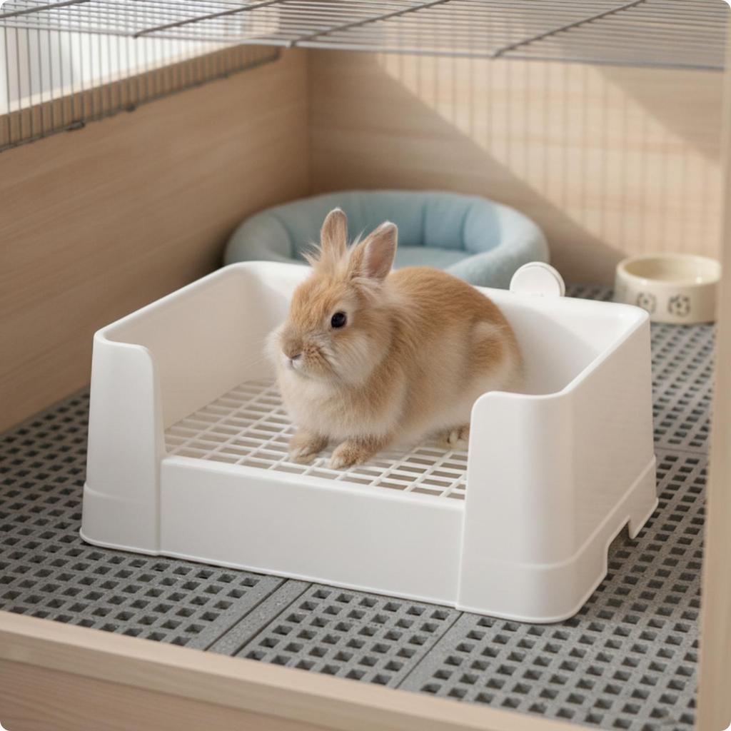 Toilettes pour lapin avec grille en acier inoxydable Litière spacieuse pour lapin