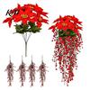 Red Flower Garland Christmas Poinsettia Hanging Garland, Artificial Silk Flowers with Berries DIY Ornament And Greenery, 85cm Outdoor Holiday