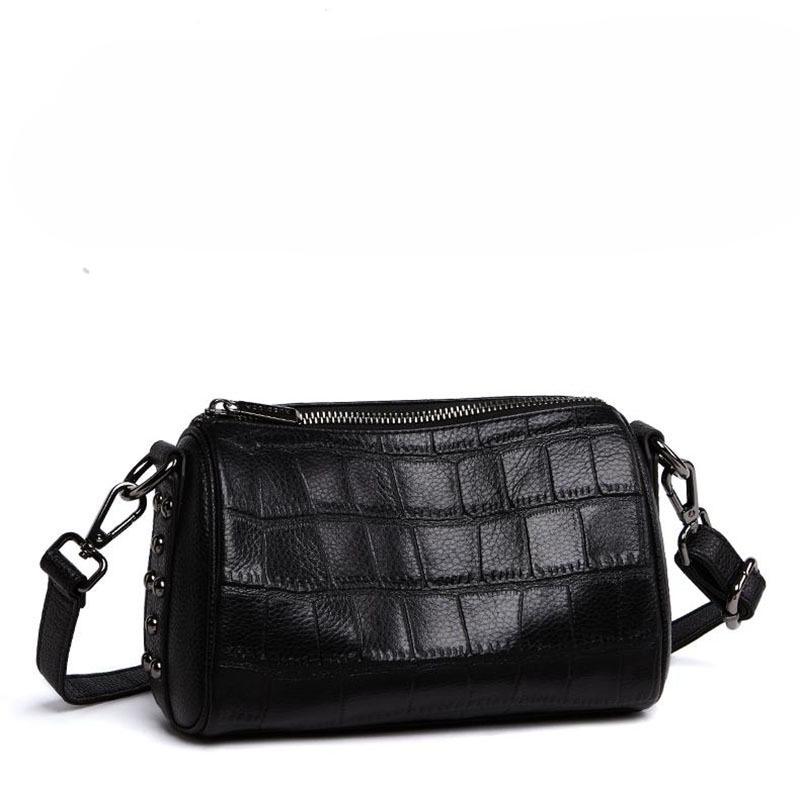 A High-end Genuine Leather Cylindrical Pillow Bag for Women, A Crocodile-patterned Cowhide Single-shoulder Crossbody Bag