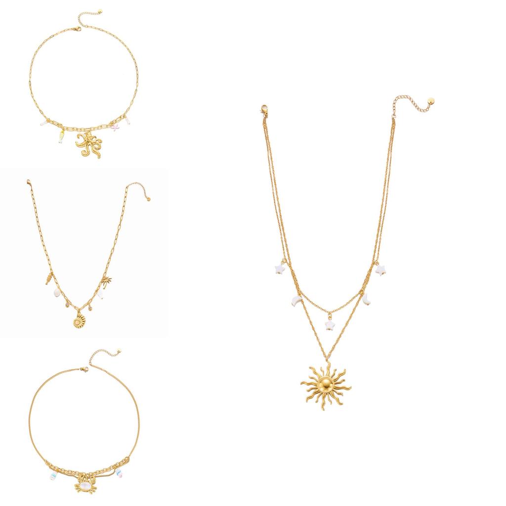 Bohemian Ocean Shell Sun Pendant Necklace For Women Summer Vacation Jewelry