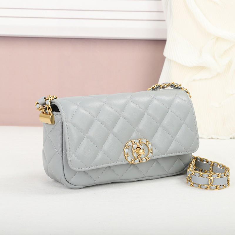 Womens Genuine Leather Crossbody Bag Small Square Quilted Chain Shoulder