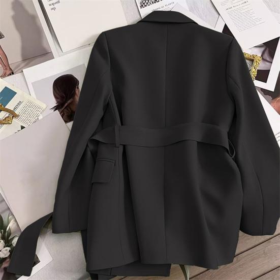Giacca da donna con risvolto, manica lunga, allacciata, tinta unita, con tasche, vestibilità ampia, abbigliamento da lavoro