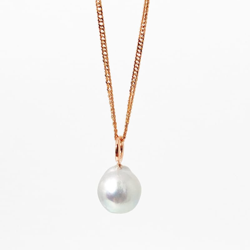 MAYBETOI 14K Hergé Natural Gray Akoya Pearl Pendant Necklace