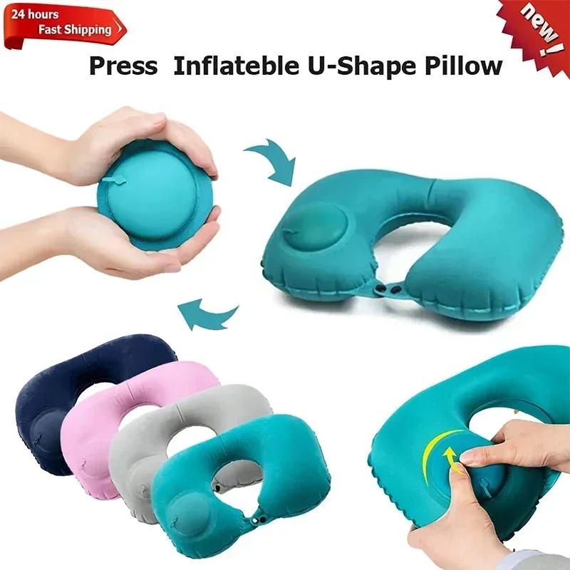 Flocking Inflatable Portable Neck Pillow That Can Be Stored And Self Filled Suitable For Outdoor Travel Business Trips Camping