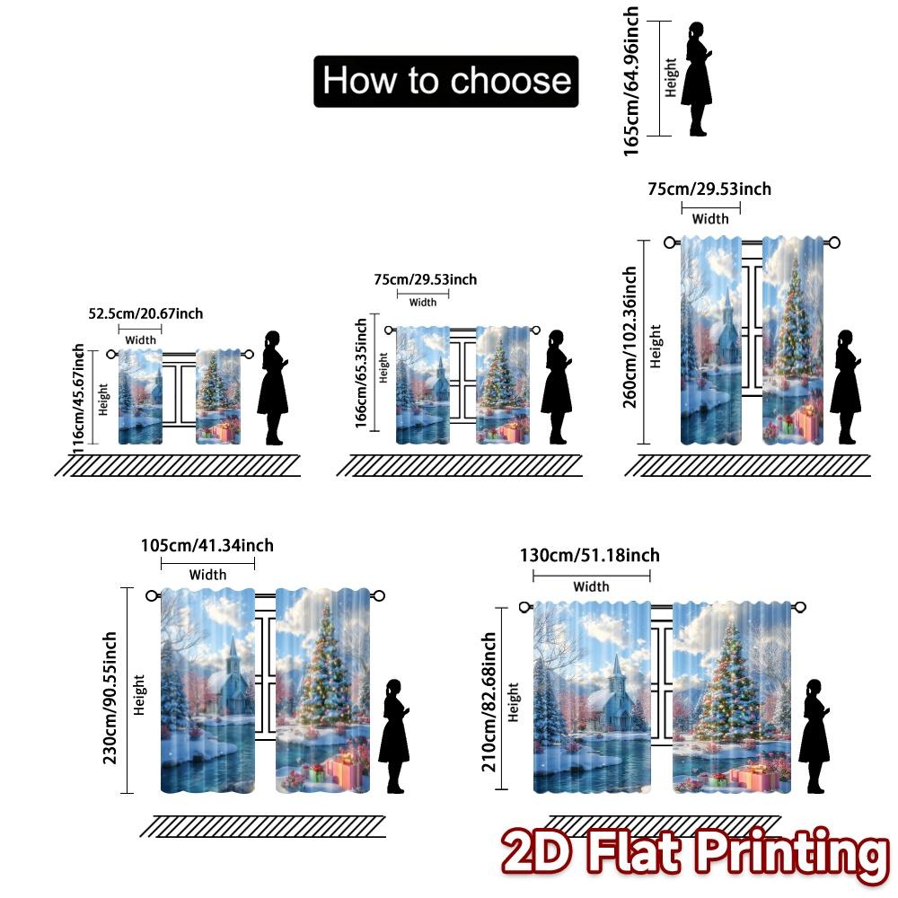 2pcs   2D FLAT PRINTING Curtains (Without Rod) Winter Wonderland Popular Creative Curtains Versatile Polyester Fabric Curtains