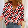 Women Poker Pattern Long Sleeve O-Neck Shirt Fashion New Personalized Blouse Casual Autumn Winter Shirt Female Tops Spring