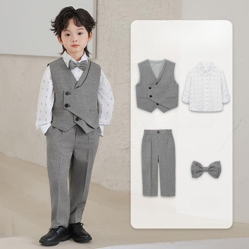 Boys Irregular Vest Suit Set 2-12 Y School Kids Gentleman Formal Outfit for Wedding Birthday Party Performance Children Blazers