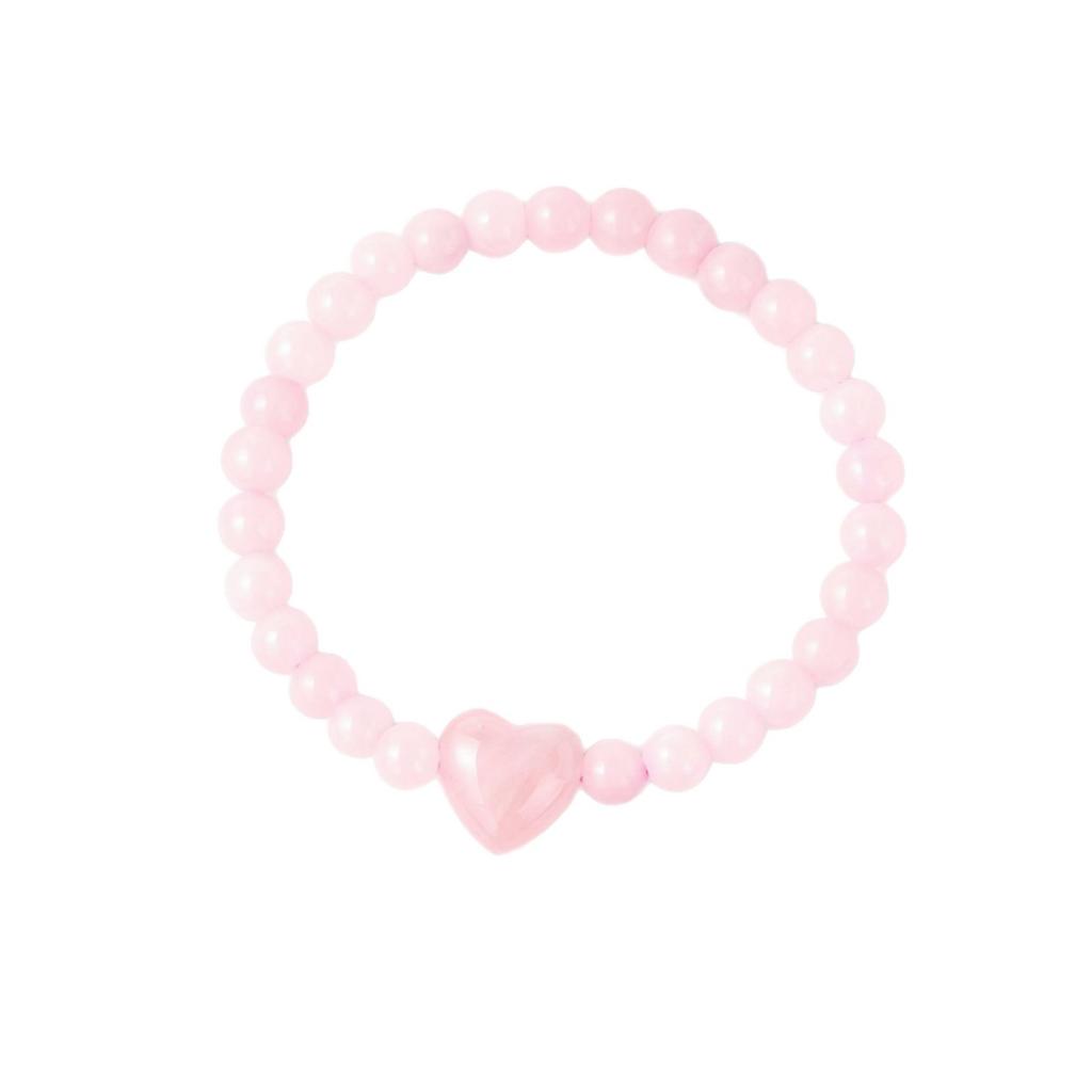 Festliche Geschenke Süßes Rosa Rosenquarz Herz Perlenarmband Modeschmuck Für Frauen Tägliches Tragen Stilvolles Und Leicht Zu Kombinierendes Accessoire