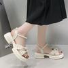 Ladies Shoes Black Pearl Round Toe Tip Platform Women's Sandals Cheap Liquidation Sandal High Quality on Offer 2025 Luxury Shoe