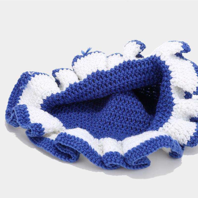 New Colorful Crochet Ruffle Brim Knit Bucket Hats Winter Woman Handmade Stretch Fisherman Cap Outdoor Warm Windproof Beanie Hat