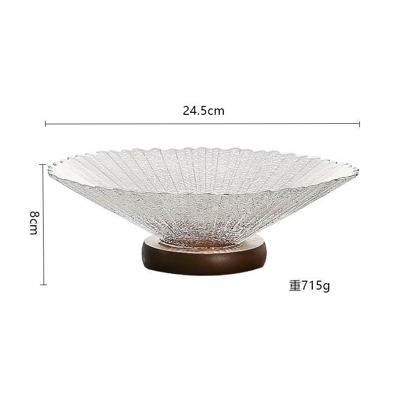 

Nordic-style Minimalist Crystal Glass Fruit Platter Ornaments,modern Simple Home Living Room Coffee Table Snack Wooden Base Tray