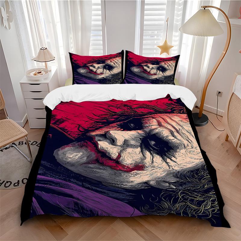 

3pcs Joker Clown Bedding Set, Soft Polyester Duvet Cover and Pillowcases Machine Washable Seasons all suitable 96 135x200cm