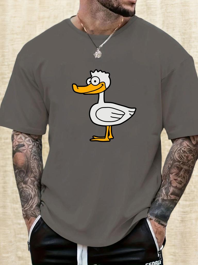 Mens Casual Tshirt Cartoon Duck Print Short Sleeve Round Neck Breathable Soft Oversized Fun Daily Wear Tee