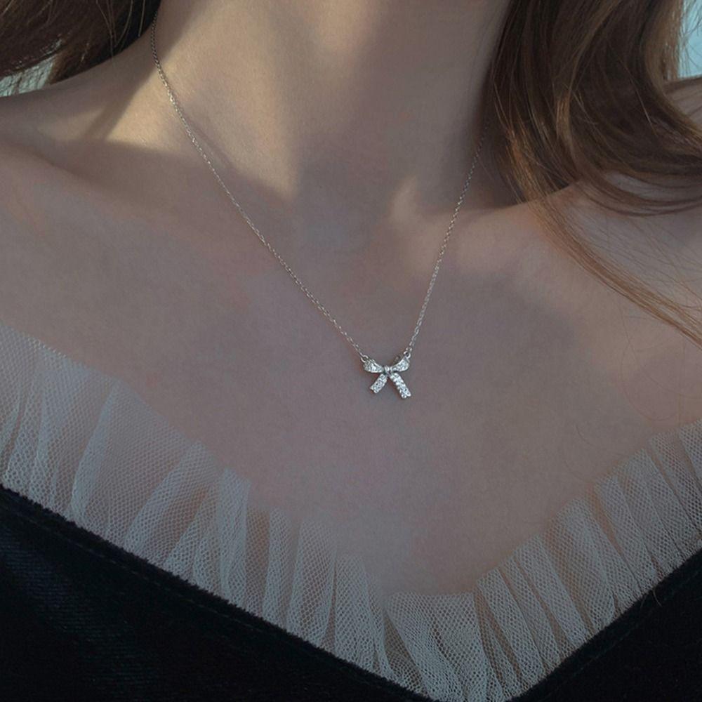 Zinc Zinc Alloy Clavicle Chain Bow Pendent Korean Style Necklace Girl Choker Women Necklace Fashion Jewelry