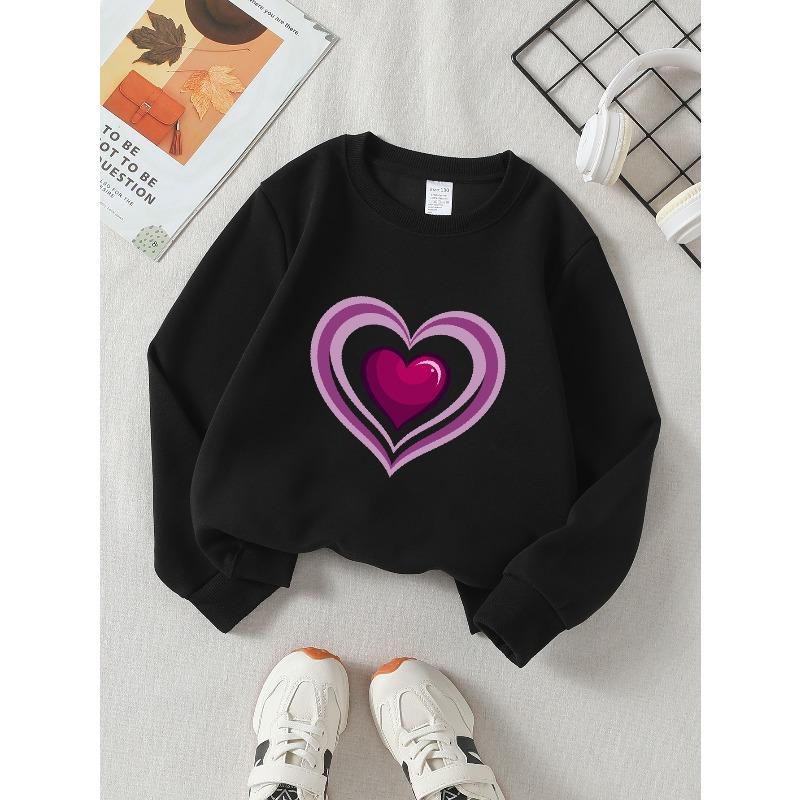European Sizes Girls Layered Heart Design Crewneck Sweatshirt | New Year Western Style, Soft Long Sleeved T-Shirt, Casual for Little Girls.