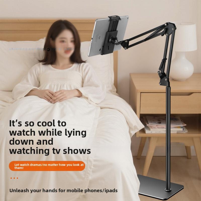 Metal Cantilever Floor Stand Phone Selfie Live Streaming Video Watching Lazy Square Base Folding Tablet Bracket Grip