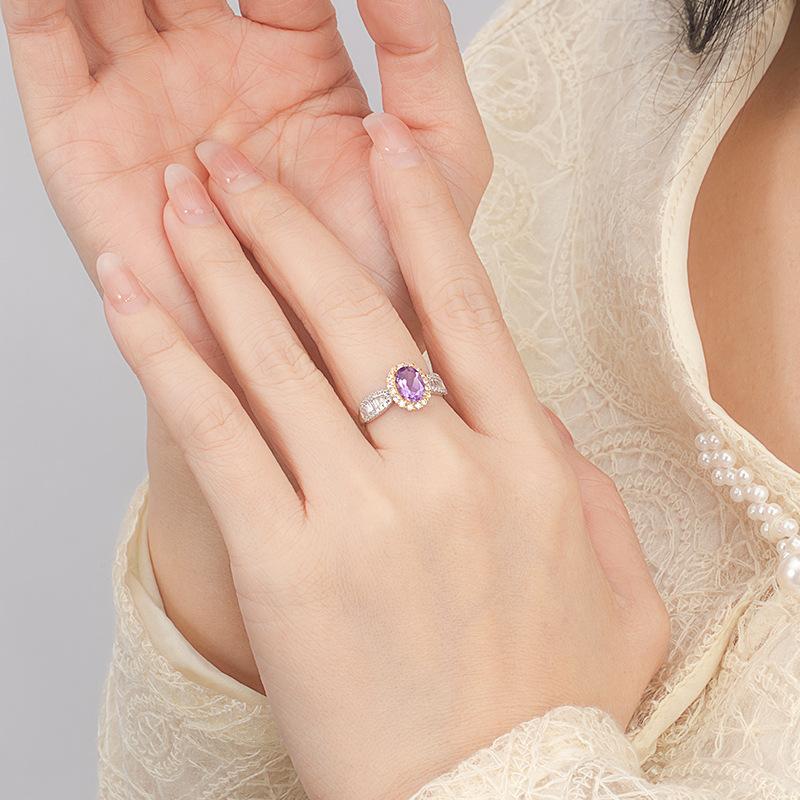 S925 Sterling Silver Ring Women's Inlaid Garnet Crystal Stone Peridot Natural Color Treasure Index Finger Ring