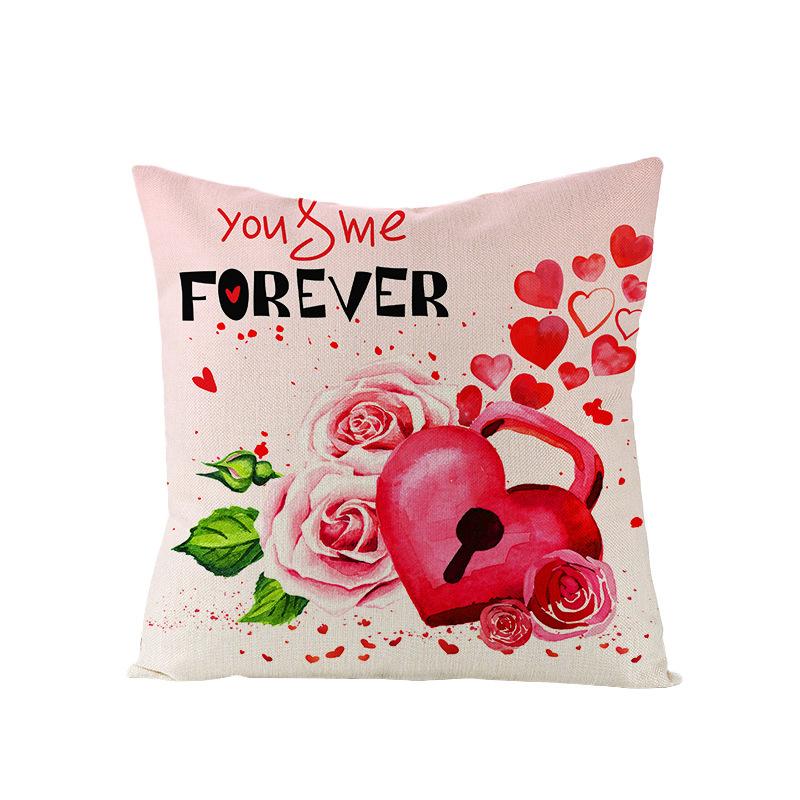 Valentine's Day Pillowcase Linen Print Home Living Room Sofa Cushion Cover Bedroom Bedside Pillowcase