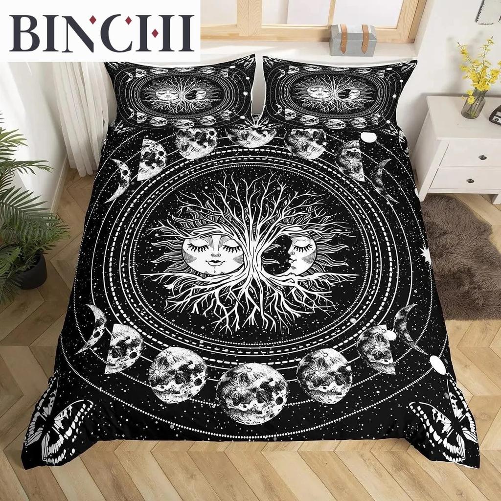 Mandala Duvet Cover Collection Sun And Moon Comforter Cover Ties Exotic Style Black And White Botanical Floral Polyester Bedding Collection