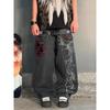 DRIPX Retro American Street Style Embroidery Wide Leg Washed  Jeans Casual Straight Leg Pants