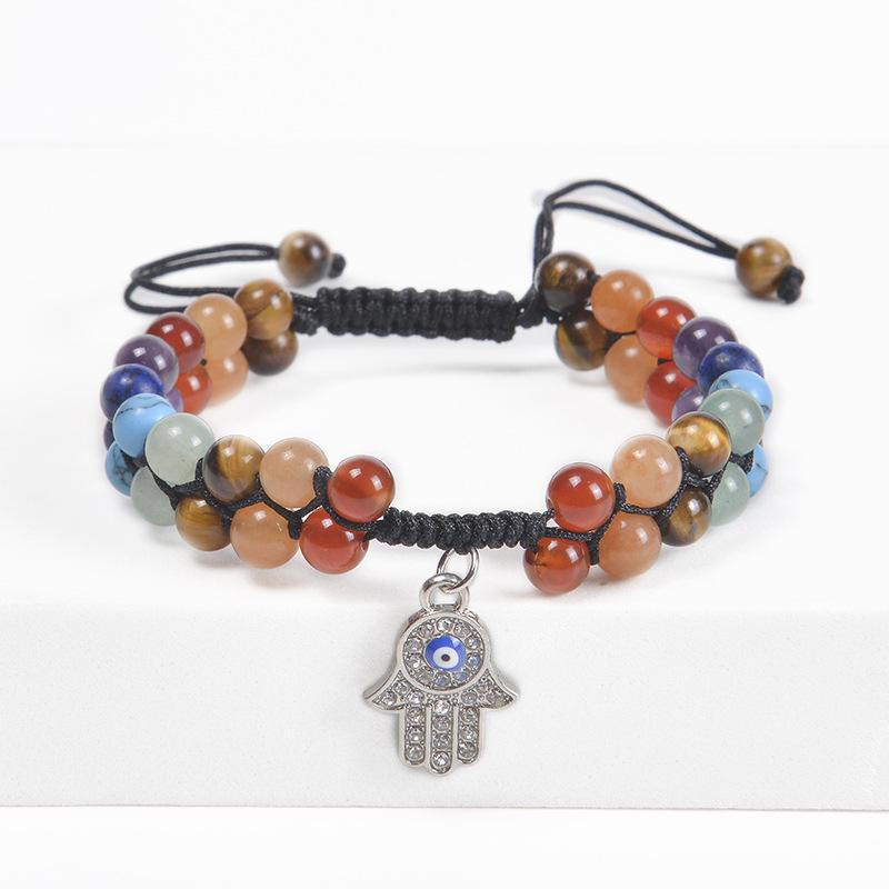Women's Retro Fatima's Hand Evil Eye Bracelet with Crystal & Natural Stone