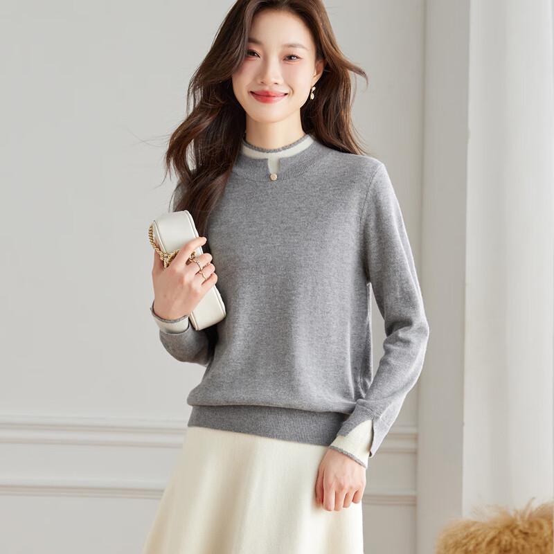 Srcr Women's Mock Neck Faux Two-Piece Pure Wool Sweater