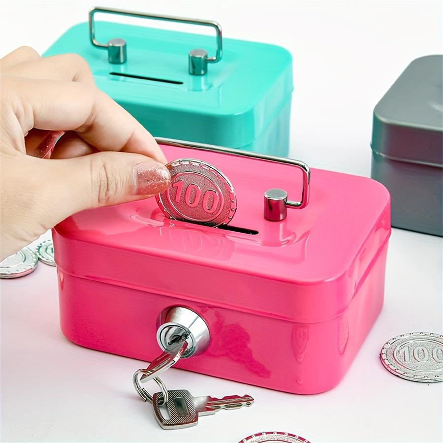 Secure Metal Keylock Storage Box Vault Adult Penny Bank Coin Saver Cash Deposit Register for Daily Home Office Use 4.5*3.8*2.3in