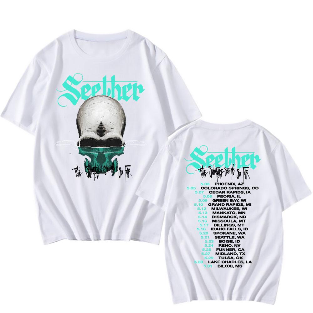 Cotton Tees The Surface Seems So Far Tour 2025 T-shirt Seether Rock Band Printing Tshirts Short Sleeve Summer Unisex Streetwear