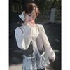Spring/Summer 2025 Lace Patchwork Ruffle Trim Set: Stand Collar Camisole, Shirt, and Casual Pants for Women.