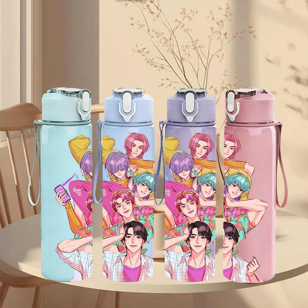 1PC Multi Ladies Group Portrait 750ml Color Plastic Sports Water Bottle Leakproof Flip Straw Lid Suitable for Sports Office Home Use