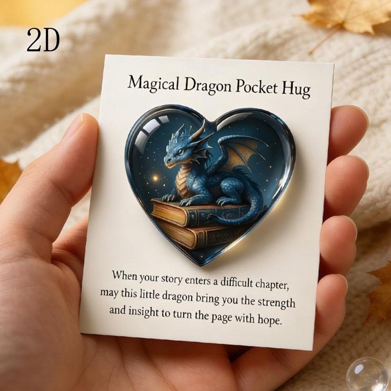 2D Flat Magical Dragon Pocket Hug, Emotional Support Dragon Heart Pocket Hug Token, Mini Magical Dragons Book Keepsake Fantasy Gifts