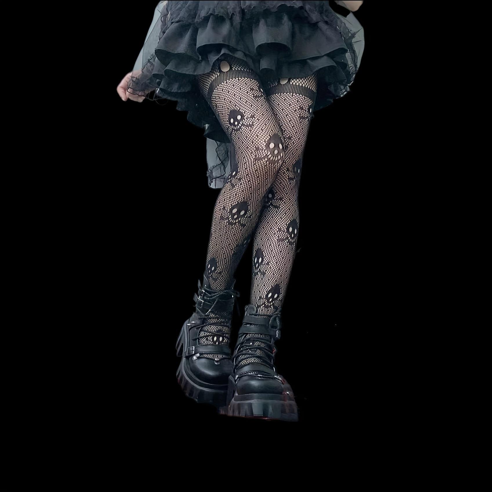 

Black Stockings Goth Dark Wind Fishnet Socks Women S Net Socks Hollow Skull Pantyhose Black Silk Leggings one size fits all