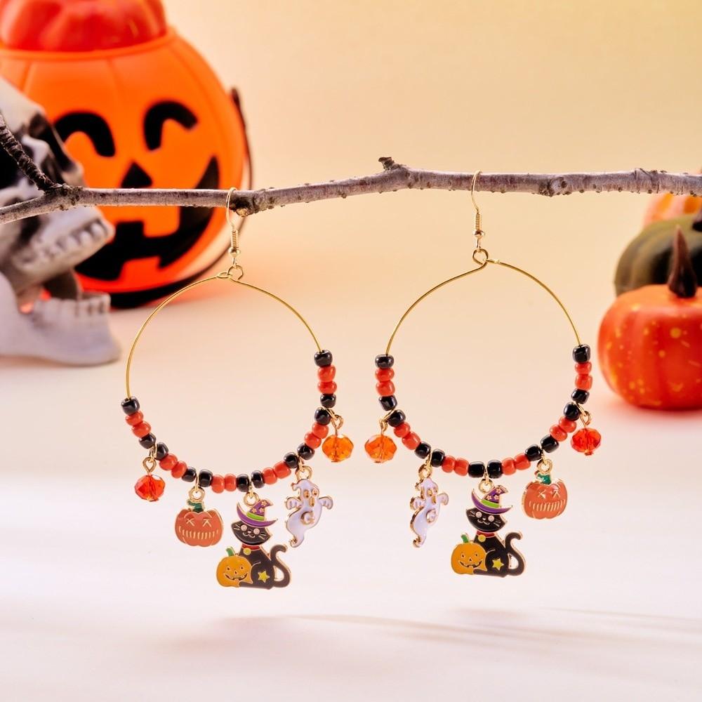 Circle Halloween Earrings Skull Ghost Dangle Earrings Fashion Pumpkin Hoop Earrings Holiday
