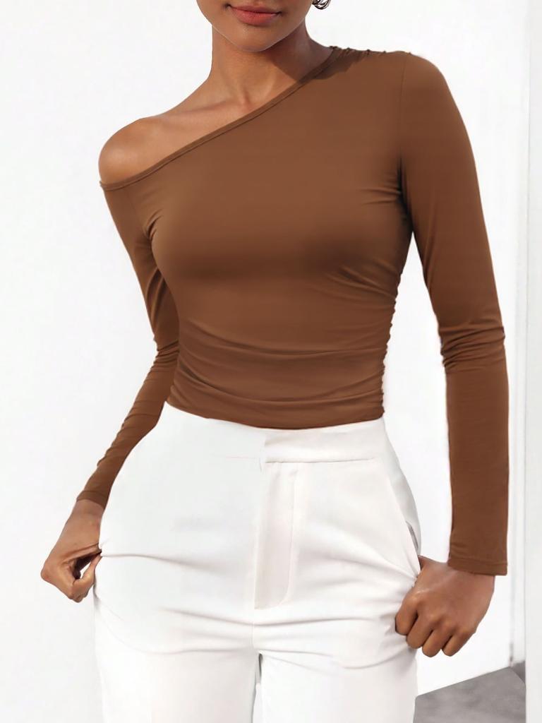 Spring and summer Y2K slim and thin off-the-shoulder long-sleeved onesie design versatile bottoming T-shirt top