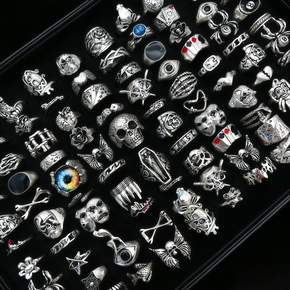 20/30/50/100 Stuks Vintage Punk Schedel Oog Ringen Set Voor Vrouwen Mannen Mix Stijl Hip Hop Vinger Ring Sieraden Feest Cadeau